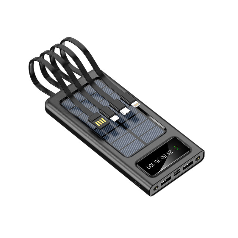 Tragbare Solar-Powerbank mit integriertem Kabel – Umweltfreundlich Black