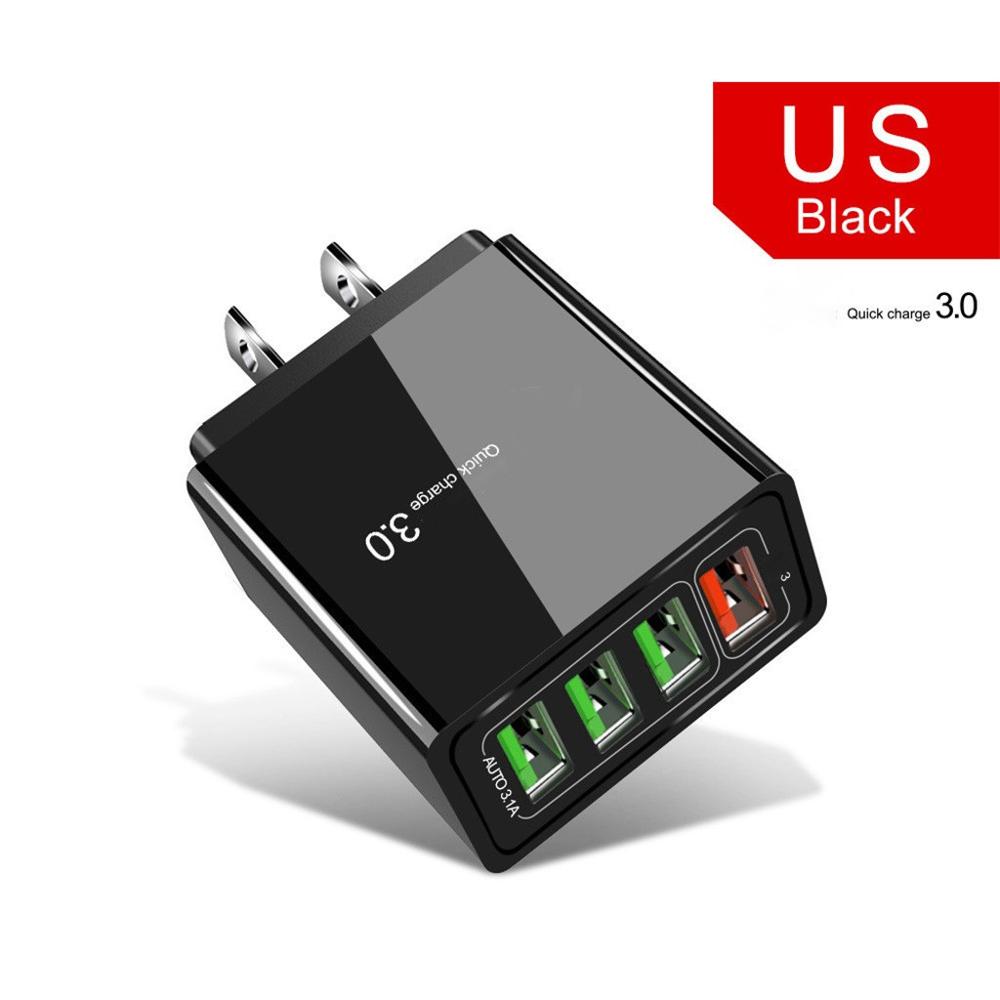 4-Port USB Ladegerät mit Quick Charge 3.0 – Lade 4 Geräte gleichzeitig Black US plug