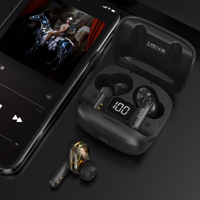 Neues transparentes Mini-Bluetooth-Headset mit Digitalanzeige, ENC-Geräuschunterdrückung, kabelloser Sport- und Musikwiedergabe H01 black