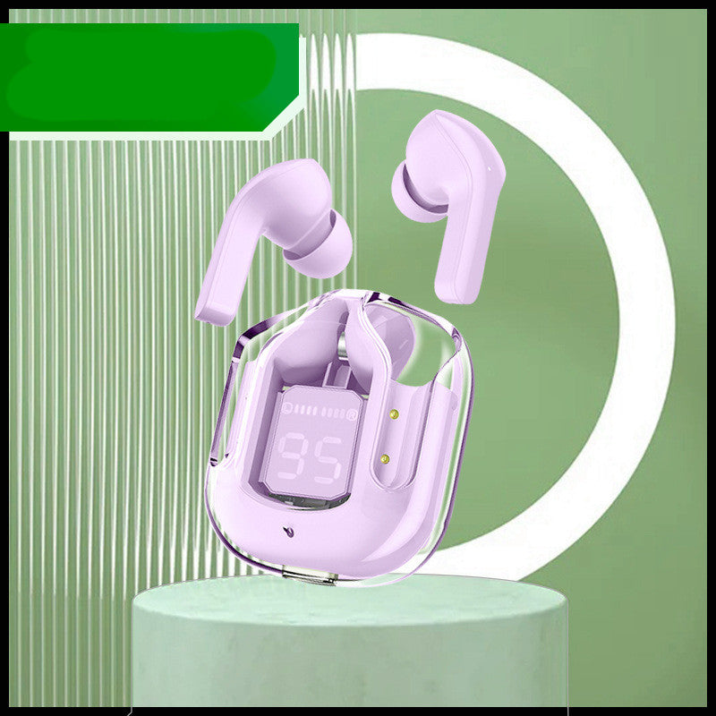 Neues transparentes Mini-Bluetooth-Headset mit Digitalanzeige, ENC-Geräuschunterdrückung, kabelloser Sport- und Musikwiedergabe Purple