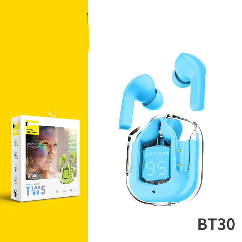 Neues transparentes Mini-Bluetooth-Headset mit Digitalanzeige, ENC-Geräuschunterdrückung, kabelloser Sport- und Musikwiedergabe Blue Boutique box packaging