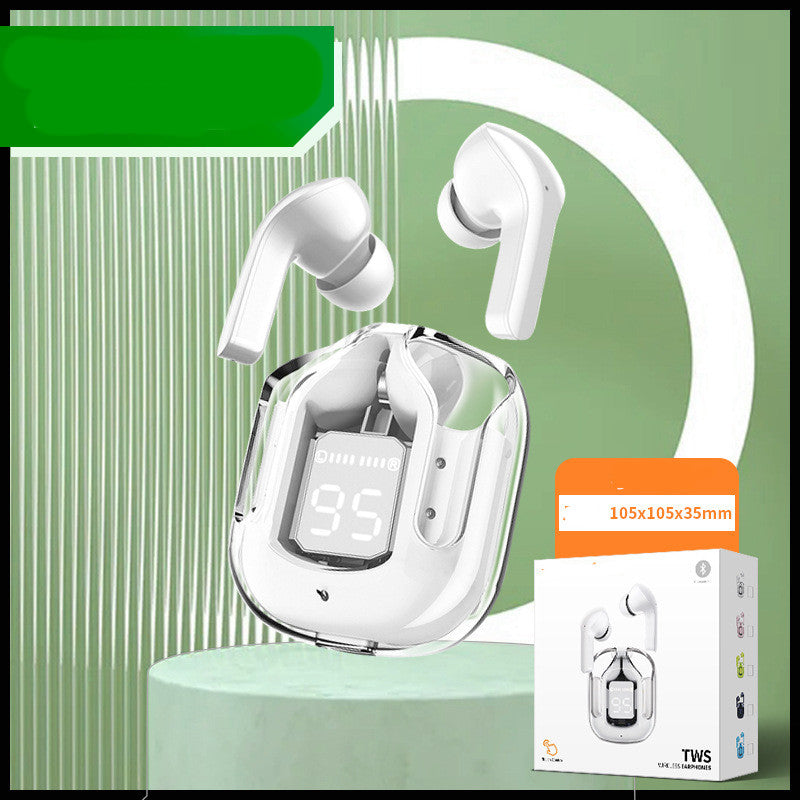 Neues transparentes Mini-Bluetooth-Headset mit Digitalanzeige, ENC-Geräuschunterdrückung, kabelloser Sport- und Musikwiedergabe Small square box white