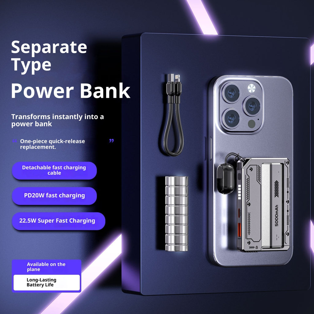 Abnehmbare Zylinder-Powerbank – Flexibel teilbar für 2 Geräte