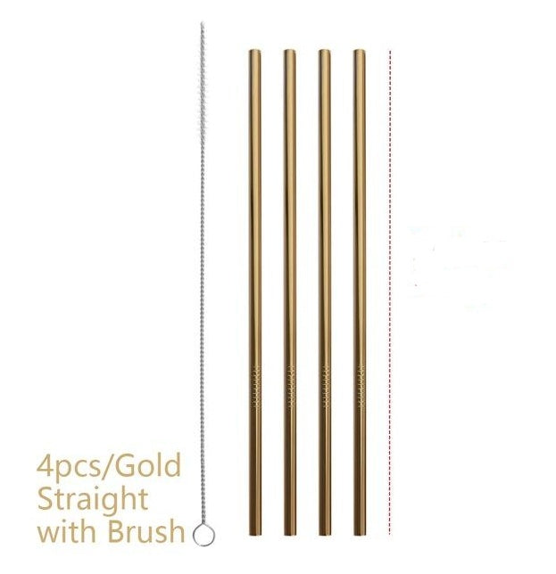 Bunte, wiederverwendbare Edelstahlstrohhalme Gold STRAIGHT