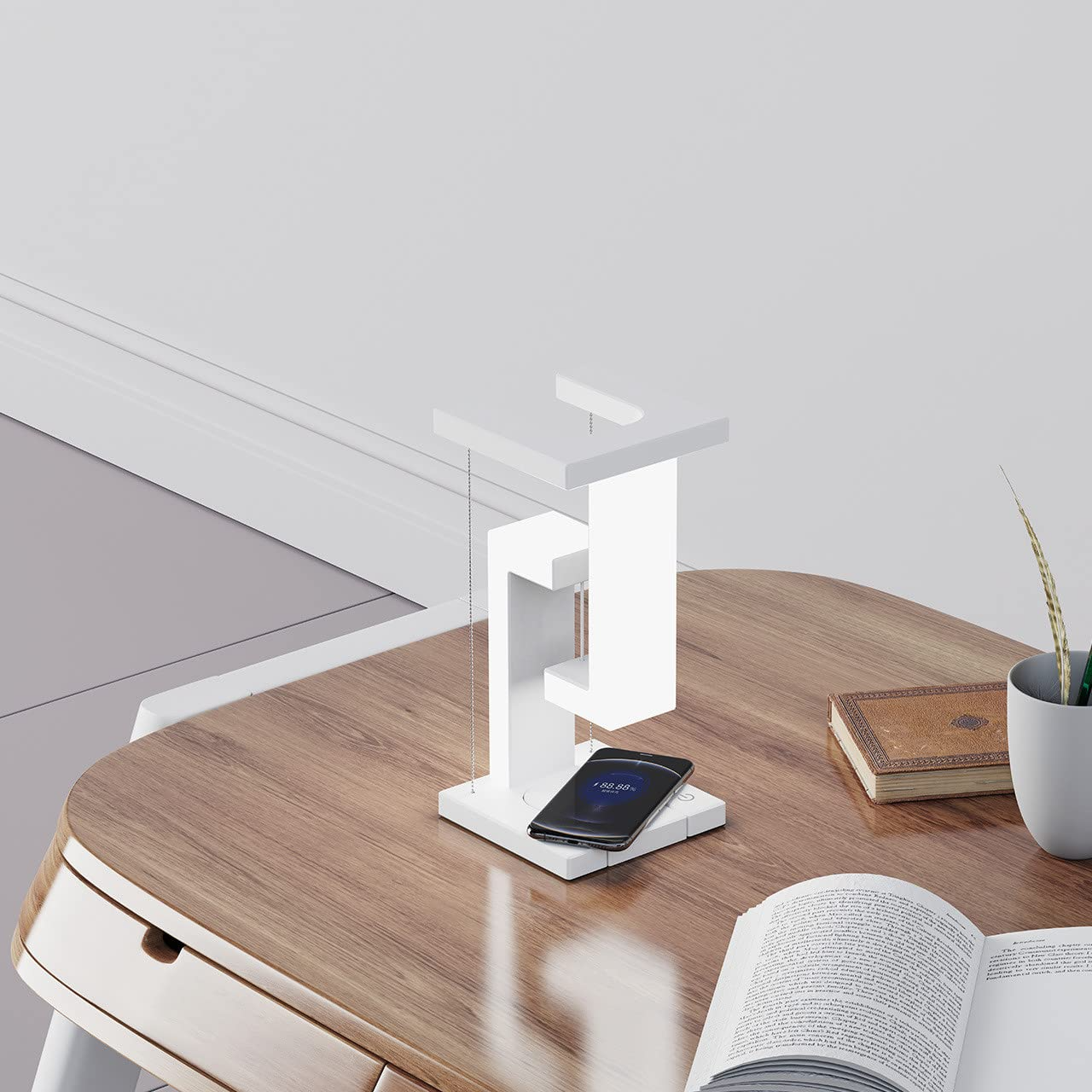 Schwebende LED-Tischleuchte mit Wireless Charging – Design trifft Funktion