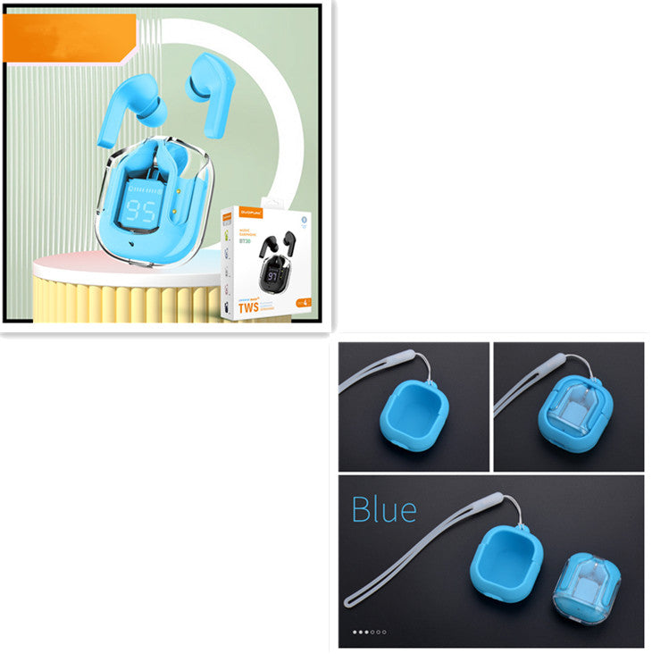 Neues transparentes Mini-Bluetooth-Headset mit Digitalanzeige, ENC-Geräuschunterdrückung, kabelloser Sport- und Musikwiedergabe Large gift box Blue set