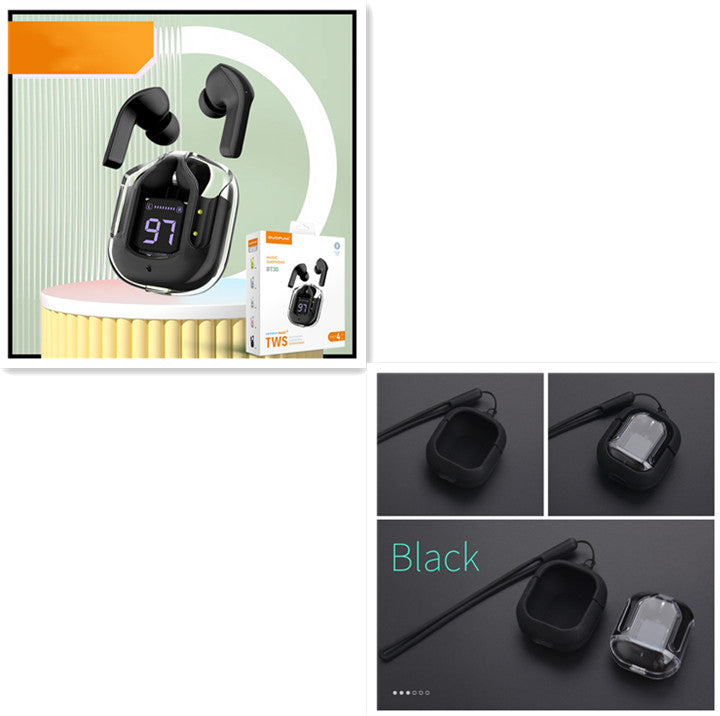 Neues transparentes Mini-Bluetooth-Headset mit Digitalanzeige, ENC-Geräuschunterdrückung, kabelloser Sport- und Musikwiedergabe Large gift box Black set