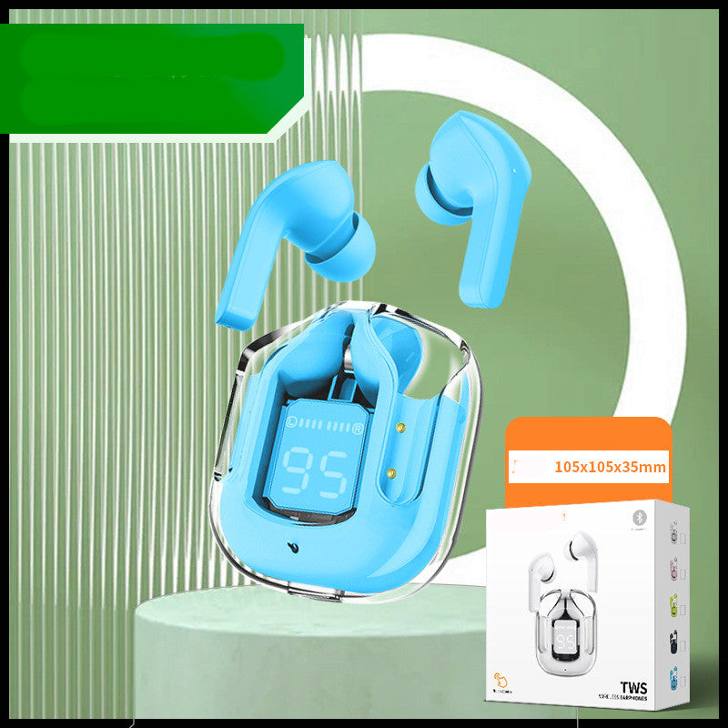 Neues transparentes Mini-Bluetooth-Headset mit Digitalanzeige, ENC-Geräuschunterdrückung, kabelloser Sport- und Musikwiedergabe Small square box blue