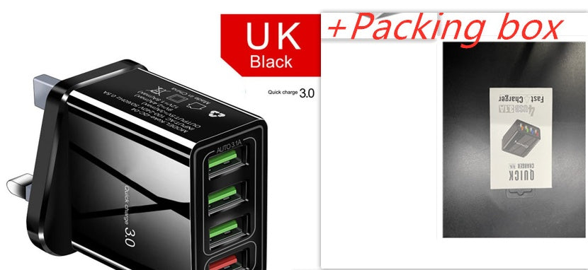4-Port USB Ladegerät mit Quick Charge 3.0 – Lade 4 Geräte gleichzeitig Black Box packaging UK