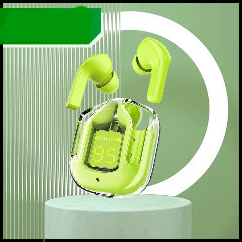 Neues transparentes Mini-Bluetooth-Headset mit Digitalanzeige, ENC-Geräuschunterdrückung, kabelloser Sport- und Musikwiedergabe Green