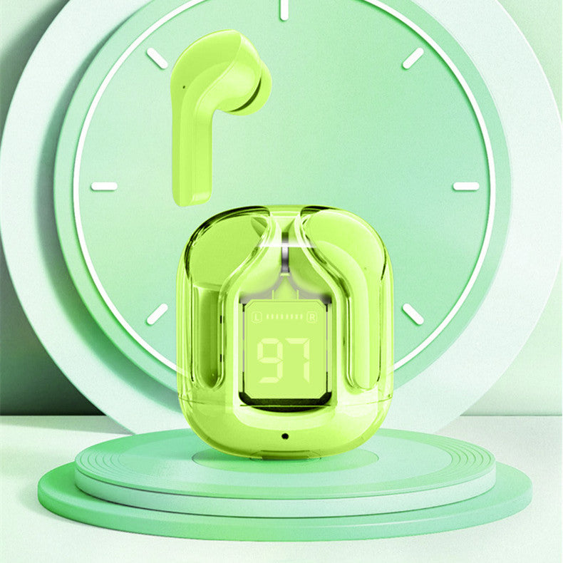Neues transparentes Mini-Bluetooth-Headset mit Digitalanzeige, ENC-Geräuschunterdrückung, kabelloser Sport- und Musikwiedergabe