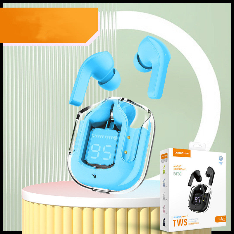 Neues transparentes Mini-Bluetooth-Headset mit Digitalanzeige, ENC-Geräuschunterdrückung, kabelloser Sport- und Musikwiedergabe Large gift box Blue