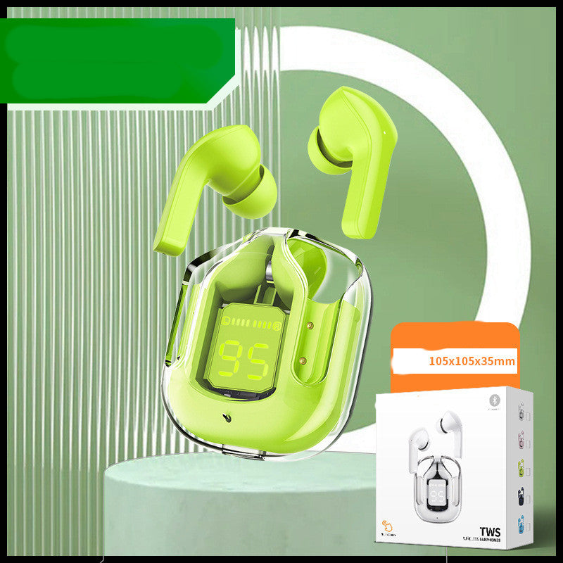 Neues transparentes Mini-Bluetooth-Headset mit Digitalanzeige, ENC-Geräuschunterdrückung, kabelloser Sport- und Musikwiedergabe Small square box green