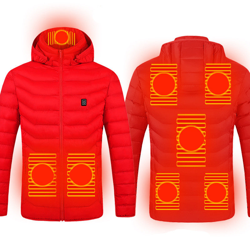 8-Zonen Smart-Elektroweste für Damen und Herren, gleicher Stil, Baumwollmantel Red long sleeve 8zone