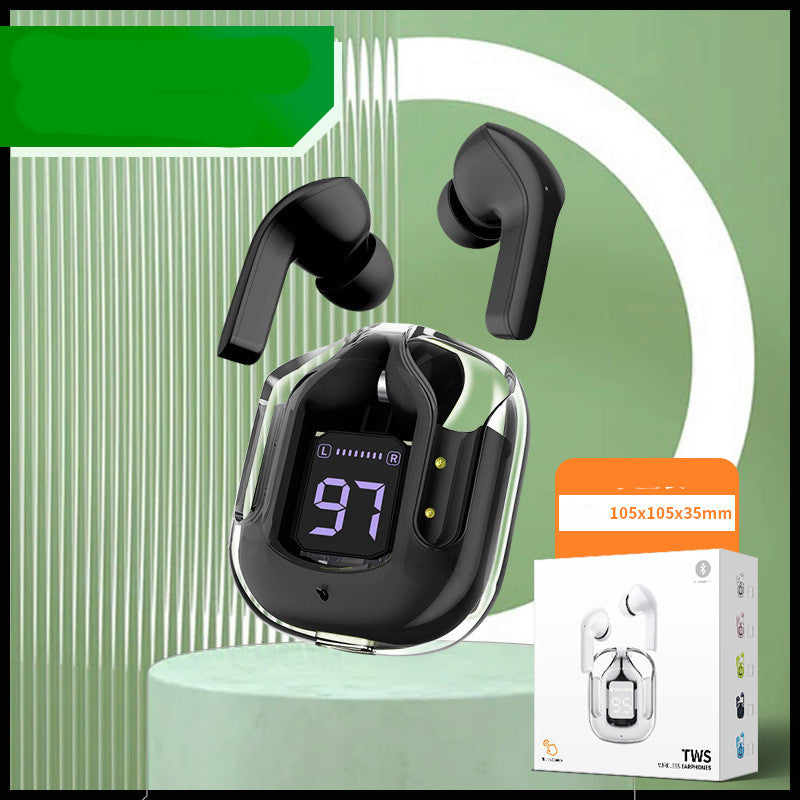 Neues transparentes Mini-Bluetooth-Headset mit Digitalanzeige, ENC-Geräuschunterdrückung, kabelloser Sport- und Musikwiedergabe Small square box black