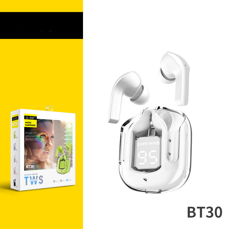 Neues transparentes Mini-Bluetooth-Headset mit Digitalanzeige, ENC-Geräuschunterdrückung, kabelloser Sport- und Musikwiedergabe White Boutique box packaging