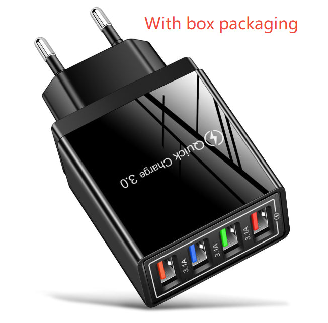 4-Port USB Ladegerät mit Quick Charge 3.0 – Lade 4 Geräte gleichzeitig Black Box packaging EU