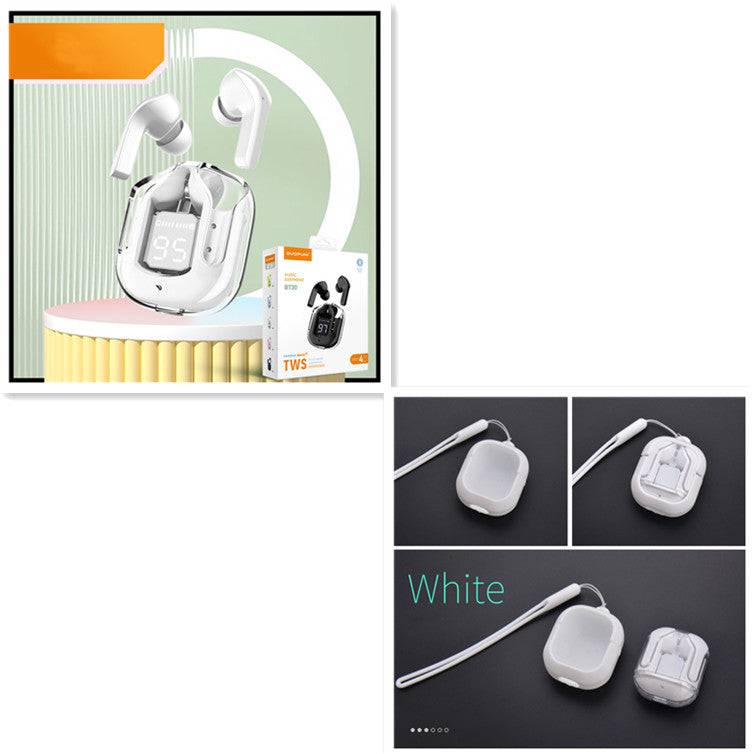 Neues transparentes Mini-Bluetooth-Headset mit Digitalanzeige, ENC-Geräuschunterdrückung, kabelloser Sport- und Musikwiedergabe Large gift box white set