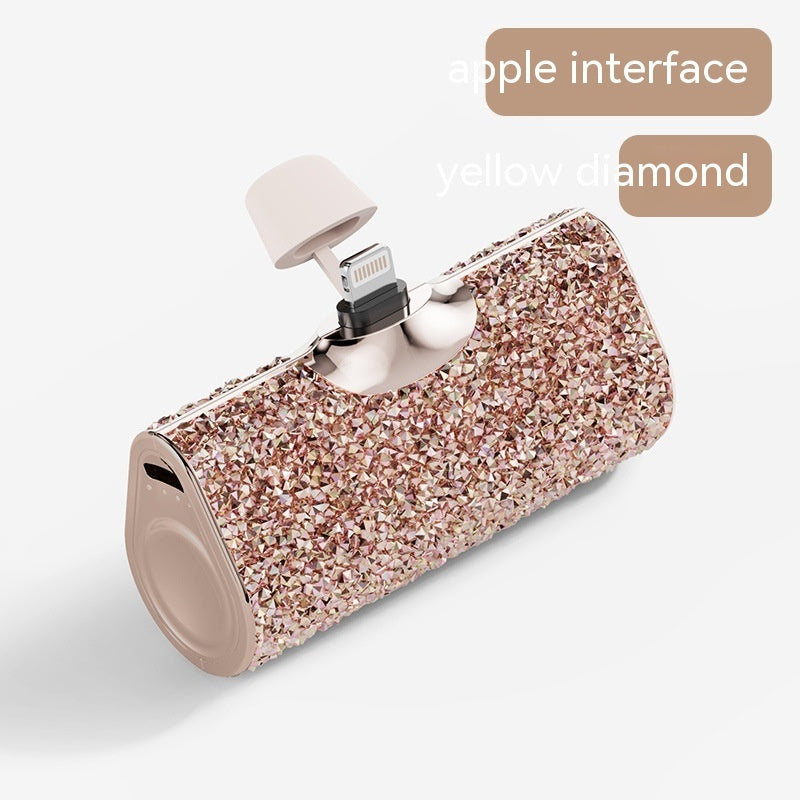 Diamant-Kapsel Powerbank – Klein wie ein Lippenstift, immer dabei Gold Diamand Apple Interface